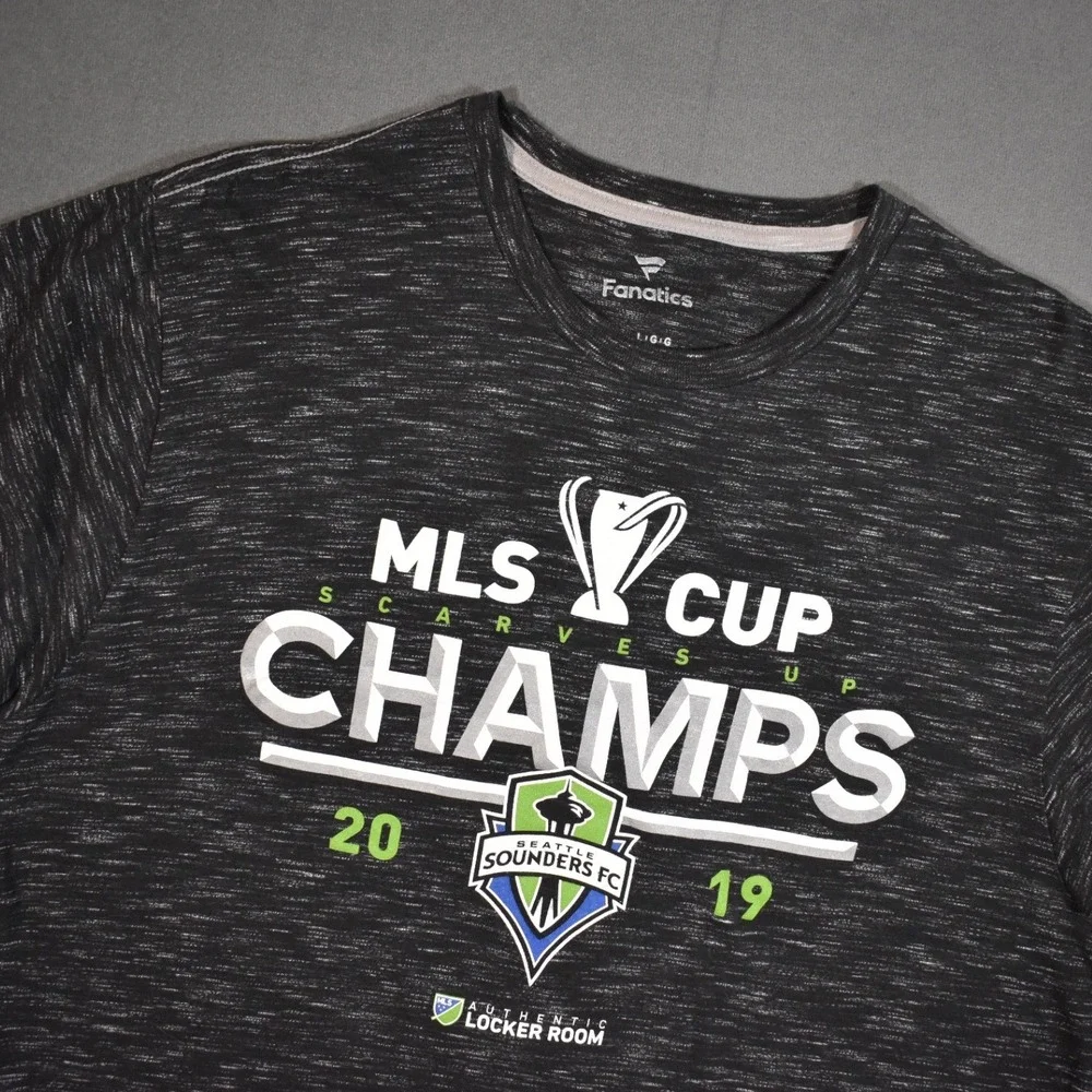 Seattle Sounders FC 2019 MLS Cup Champions Fanatics Locker Room Tee Gray Large